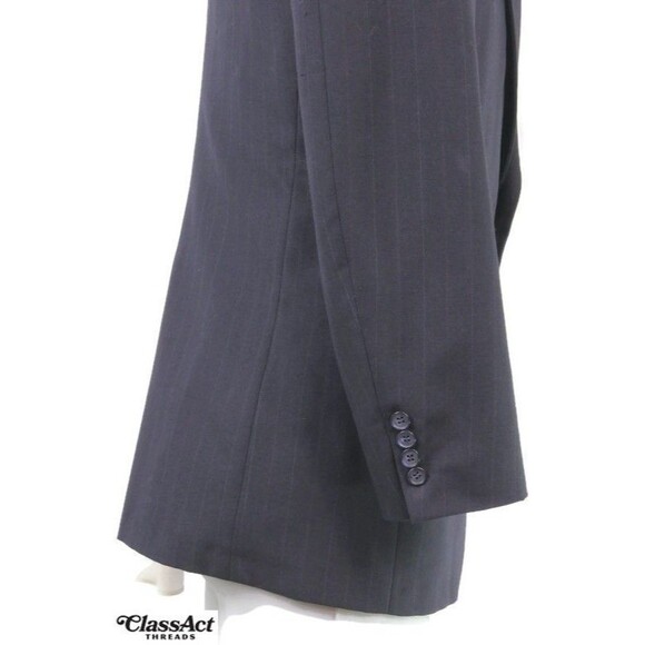 Stafford 2 Piece Suit Mens Blue Striped Wool Blend 2 Btn 40R Pleated Fronts 35"W - Picture 6 of 11
